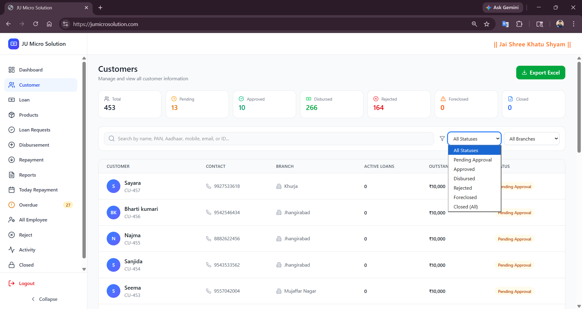 Centralized borrower management view with loan and repayment summaries
